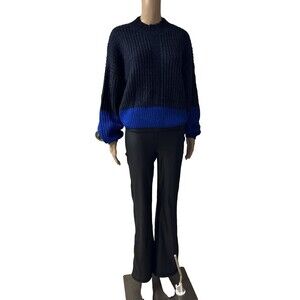 Elodie Womens Medium Top Sweater Blue Colorblock Mock Neck Pullover Long Sleeve